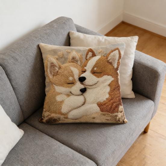 2D Animal Cushion Cover Imitation Embroidery Alpaca Pattern Pillow Case Dog Highland Cow Throw