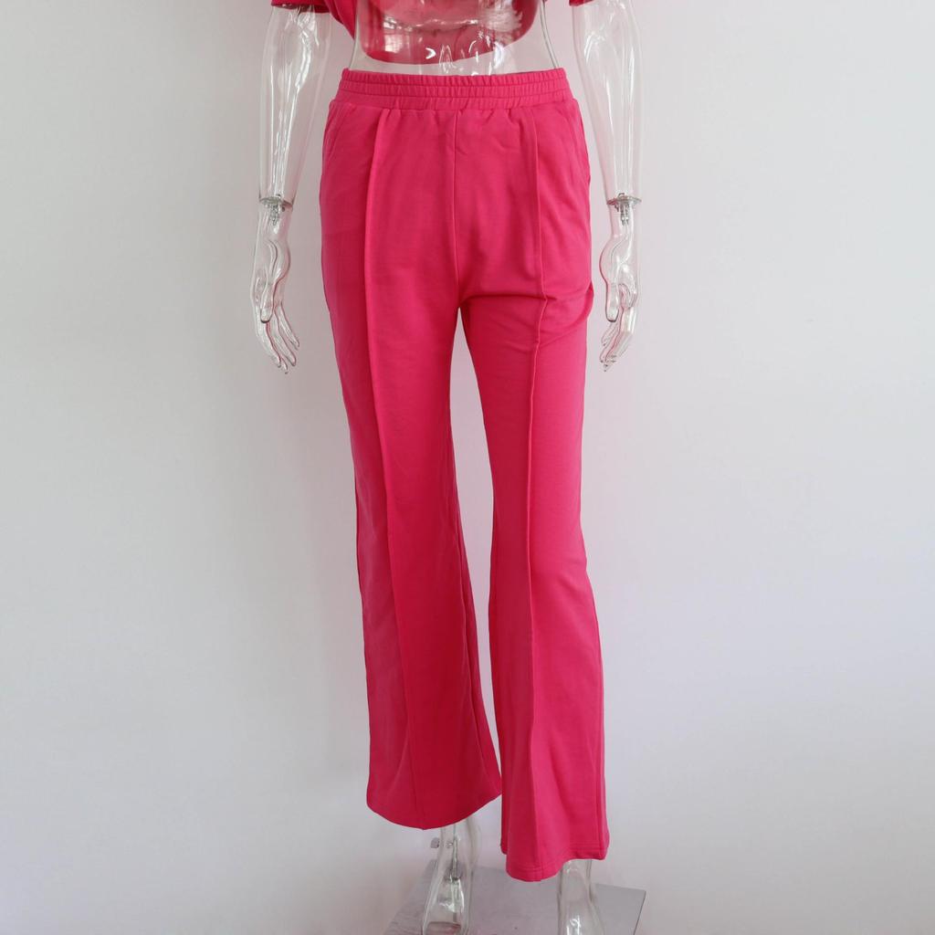 Women Solid Color Long Sleeve O Neck Sweater Suit Autumn Winter Loose Top Wide Leg Pants