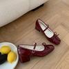 2025 New French Low-Cut Mary Jane Bow Leather Heels - Elegant Spring Style