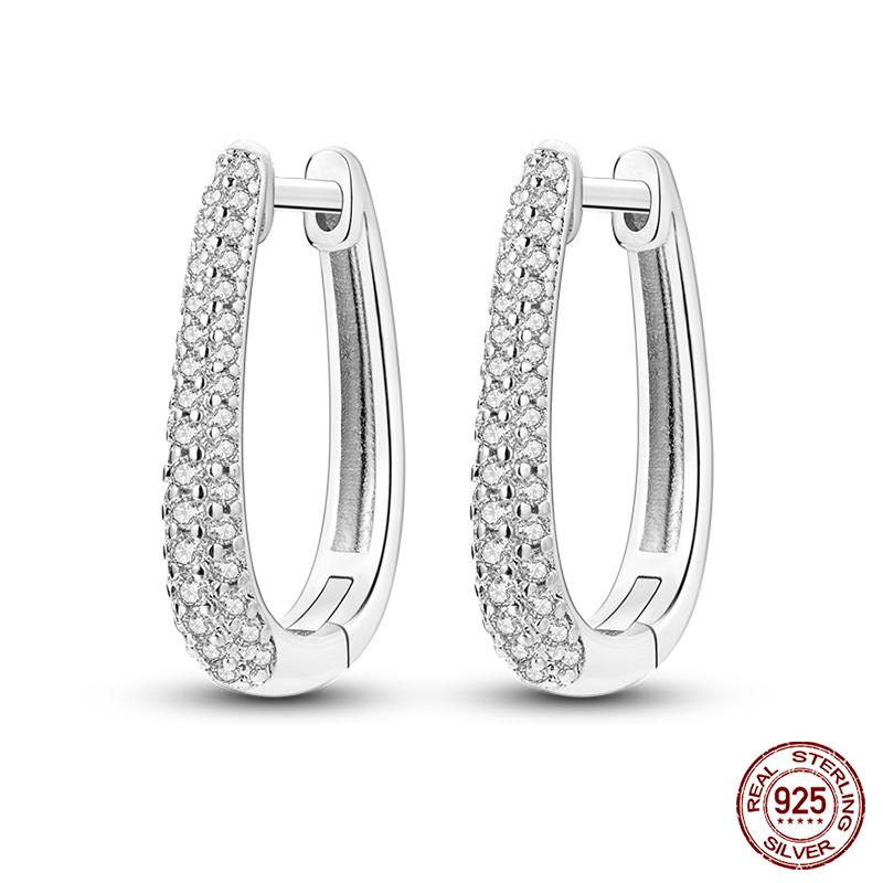 Charms Double Hoop Earrings For Women 100% 925 Silver Cubic Zircon Heart Star Moon Earrings Elegant Birthday Jewelry Gifts