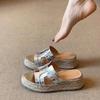 [Soft Sheepskin] Ruth's Same Straw-woven Thick-soled Uncle Zhou's House 5.5cm One-word H-slope Heel Fisherman Sandals Women's Drag