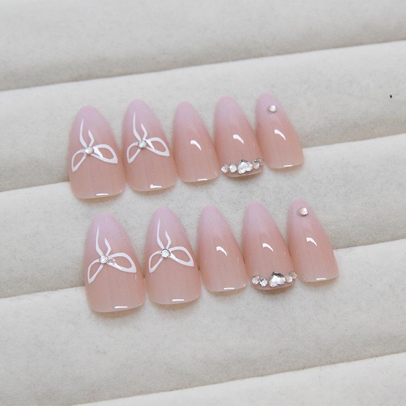 Patch removable nail bow wearing nail fake nail piece smudging long nail diamond 24 pieces