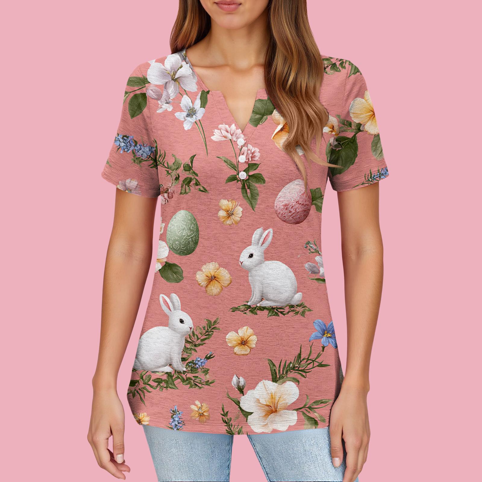 

Women s T Shirt Print Button Short Sleeve Daily Weekend Fashion Basic V- Neck Regular Top XL кавун червоний колір