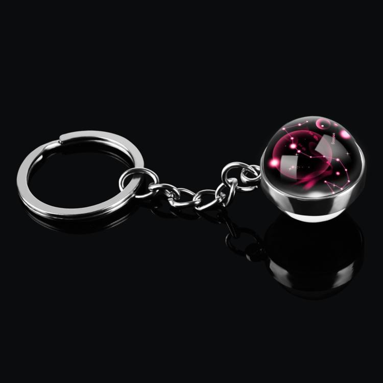 Double Side Glass Ball 12 Zodiac Signs Keychain Metal Key Chain Holder Couples Keychain Gifts Constellation Jewelry Accessories