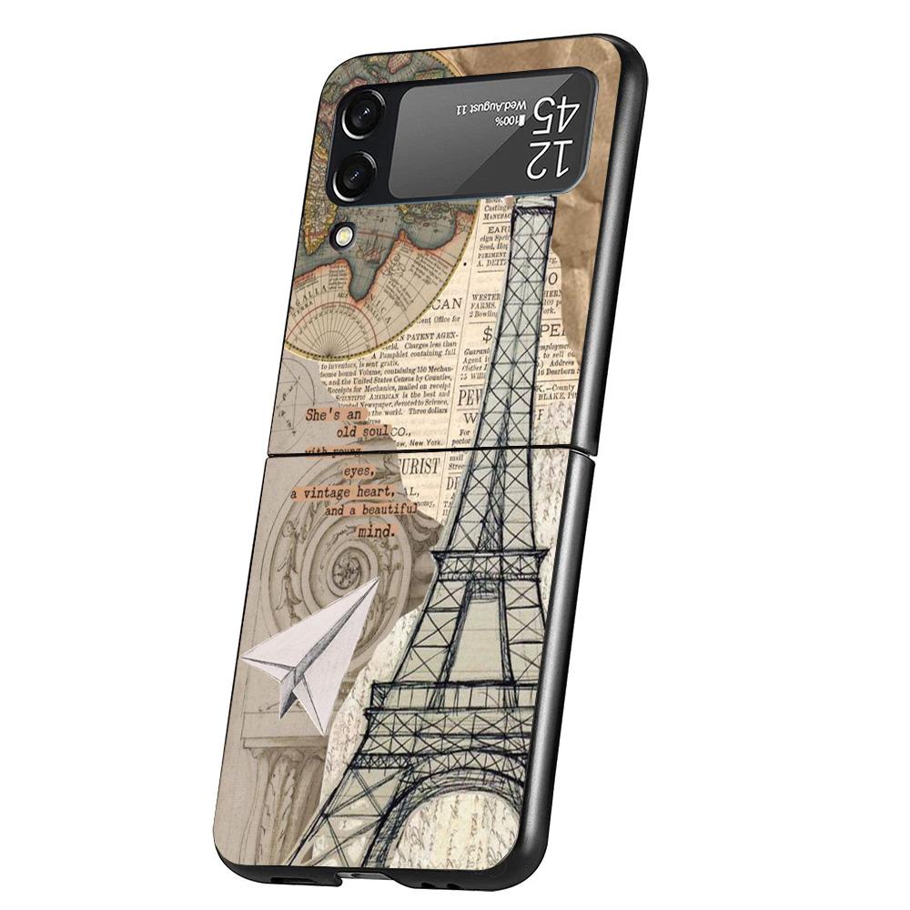 

World Map Travel Plans Cover Phone Case For Samsung Galaxy Z Flip 7 6 5 4 3 5G Flip7 Flip6 Flip5 Flip4 Flip3 Black Fundas Shell Samsung Z Flip 6