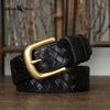 Trendy, Retro, Stylish, Versatile, Top-grain Pure Cowhide Woven Belt for Men, Genuine Leather, Copper Buckle, Woven Denim Belt