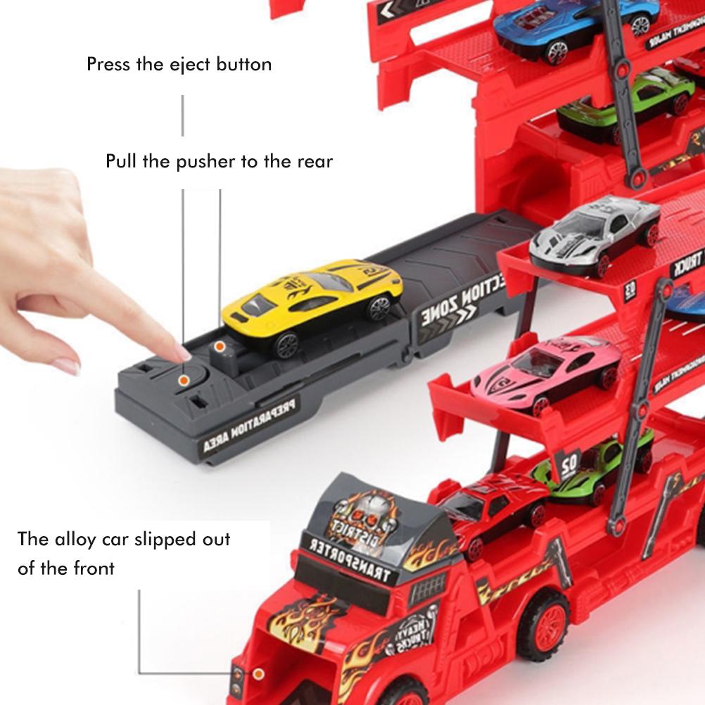 Car Transporter Truck Toys Mega Hauler Truck with 6 Mini Cars Three Layer Folding Vehicles Set for