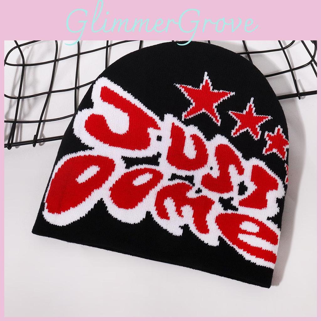 Retro Hat Knitted With Letter And Star Embroidery Design For Hip Hop Street Look