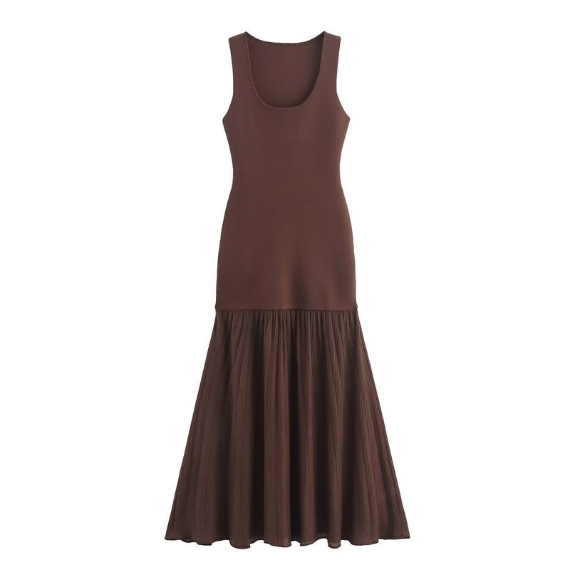 

Kaslead New Women clothes Western Style Fashion Knitted Patchwork Length Dress 4192034 691 Brown L