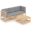 4 Pcs Garden Set with Cushions Solid Pine Wood