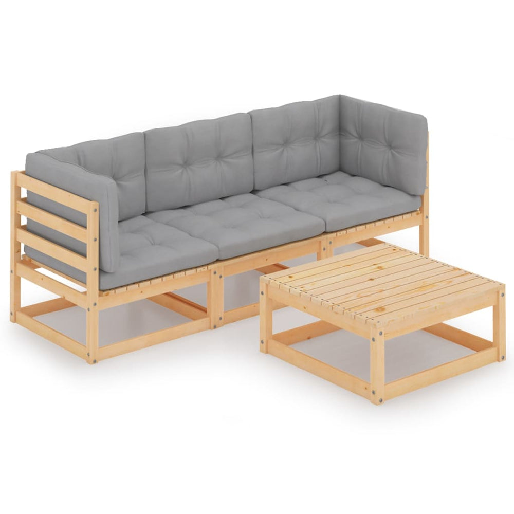 4 Pcs Garden Set with Cushions Solid Pine Wood