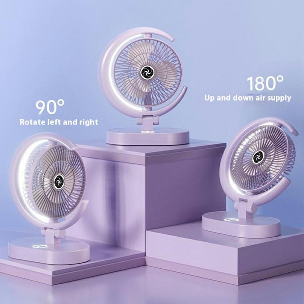 

USB Rechargeable Foldable Desk Fan 4 Speeds Air Circulator Cooling Fan with Light Purple