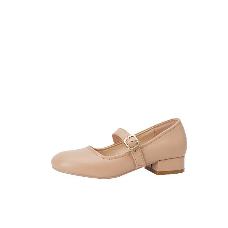 Four seasons wear women's casual single shoes low heels women's single shoes solid color leather shoes round head new large size shoes rubber soft sol