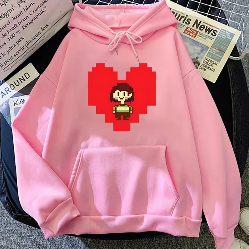 Undertale Chara Cartoon Hoodie Heart-shaped Pattern Sweatshirts Men/Women Round Neck Couples Pullovers Kawaii/cute Graphic Hoody