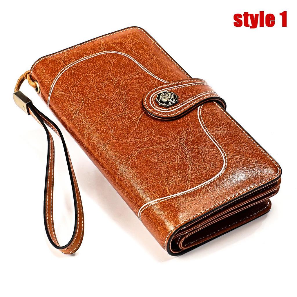 Vintage RFID Retro Genuine Leather Women's Long Clutch Wallet