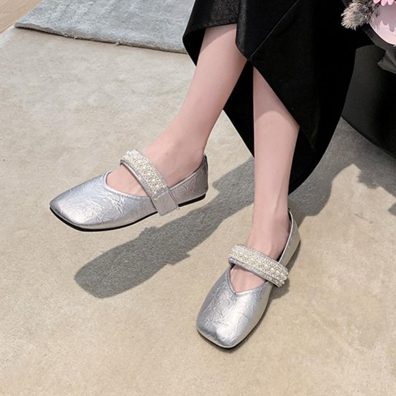 Fashion Summer 2025 Flats Mules Women Shoes Slingback Slippers Women Designer String Bead Square-toed Sandals Dress Fashion Slides Women