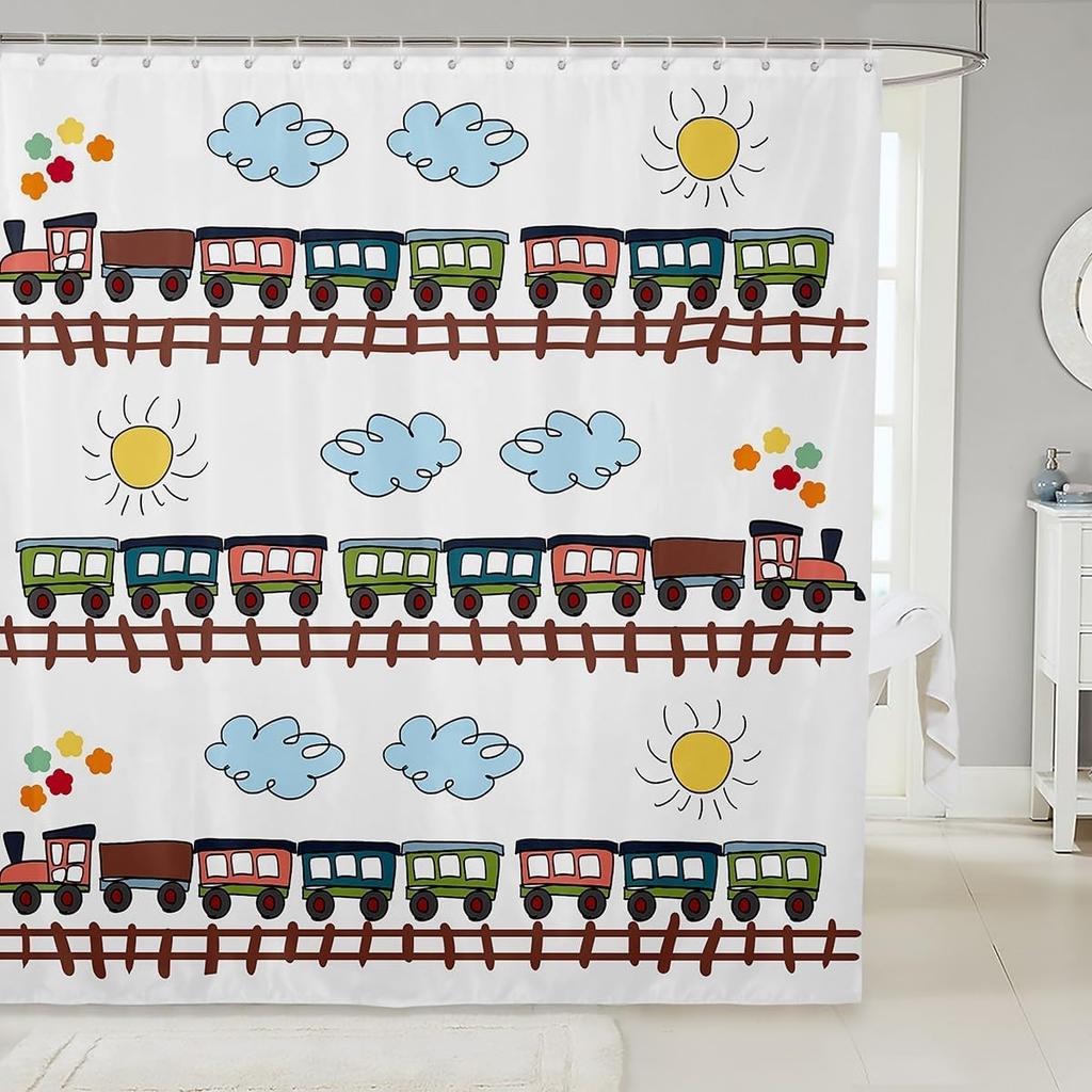 Cartoon Dinosaurs Kids Shower Curtains,Wild Animals Wildlife Coconut Tree Bathroom Curtains for Boys Girls Adults,Cute Hand