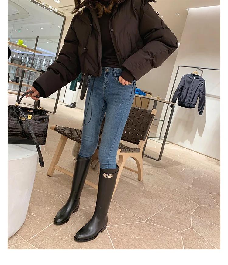 2024 Hot Seller New Round Head Metal Buckle Thigh-high Boots for Women Winter But Knee-wide Casual Mid-height Boots Women Shoes