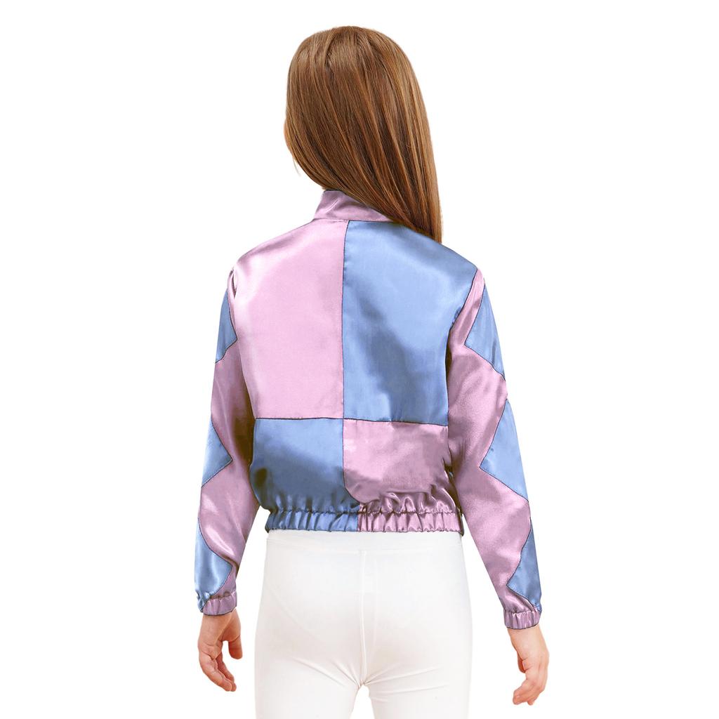 Complete Horse Riding Outfit for Girls: Contrast Color Patchwork Zipper Jacket, Perfect for Halloween & Equestrian Role Play