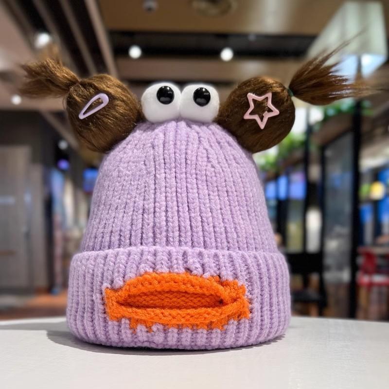 Cute Funny Knit Hat Women Street Snap Winter Thick Warm Ear Protection Cap