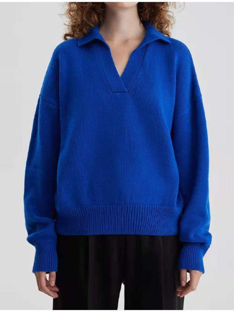 Casual Knit Sweater Pullover Basic Polo Collar Long Sleeve Slim Fit T-shirt Female Autumn Winter Jumpers Top
