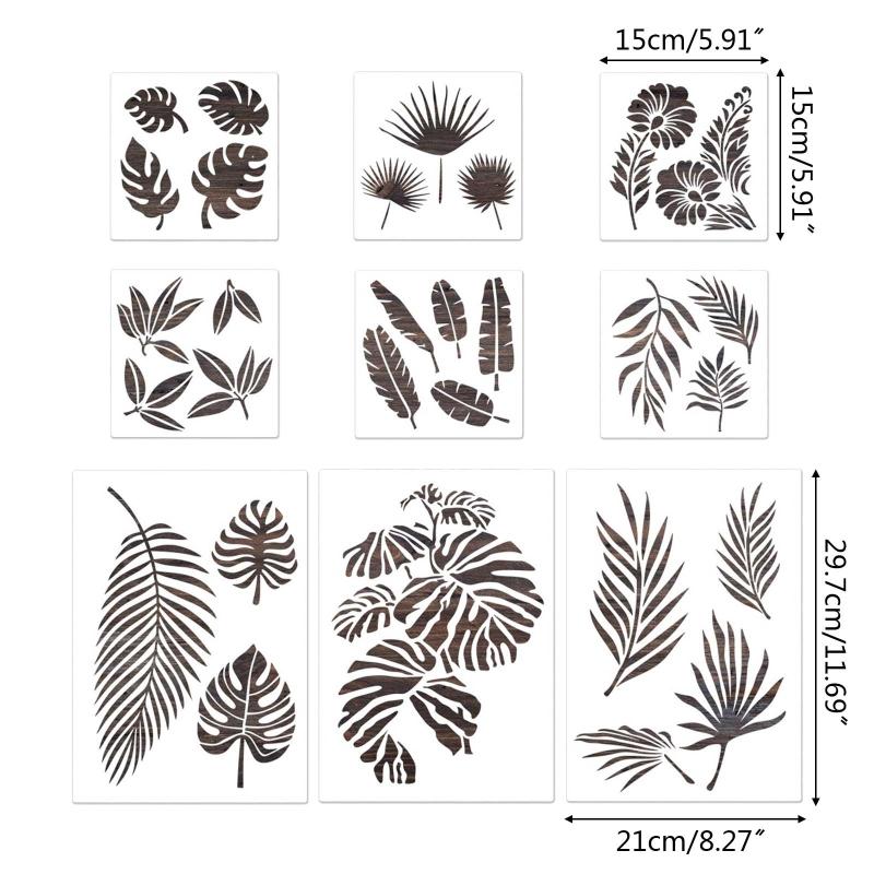 Reusable Plant Painting Stencils Vintage Floral Leaves DIY Art Craft Templates On Wood Wall Paper Card Canvas Door 9X