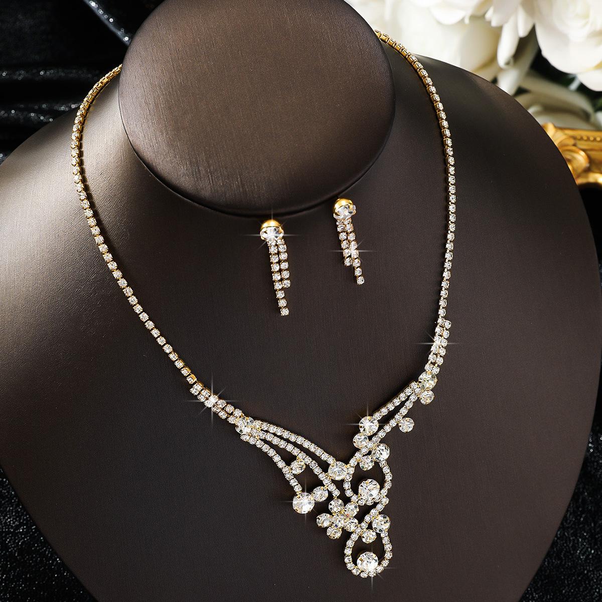 

Fashion Super Beauty Necklace Earrings Set Diamond Shiny Stud Earrings Wedding Party Two-Piece Wedding Dress Dress Accessories Women