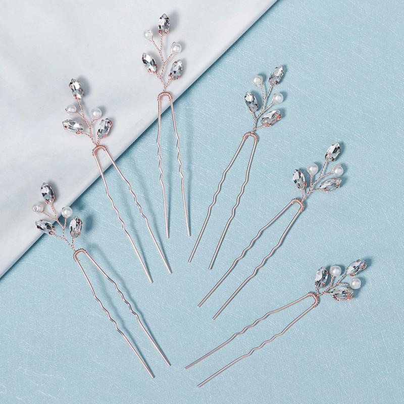 6PCS Bridal Wedding Hair Accessories Gold Color Leaf Hair Pins Clips for Women Jewelry Bride Headpiece Headwear Headdress Gifts