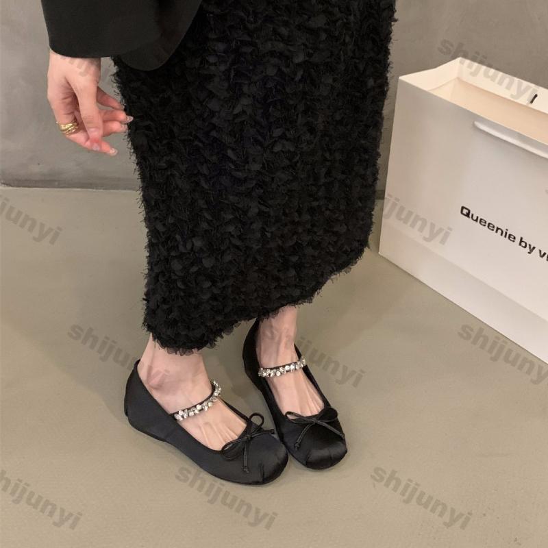 Women's Round Toe Bowknot Ballet Shoes Spring Pink Flats Single Shoe Girls Cozy Slip-on Height Increase Casual Mary Jane Shoes