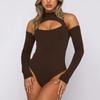 European and American Autumn Women's Spicy Girl Hollow Out Slimming Half High Neck Long Sleeved Backless Off Shoulder Jumpsuit