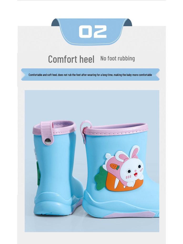 Kids' Cartoon Waterproof Mid-Calf Rain Boots with Removable Fleece Lining for Boys and Girls