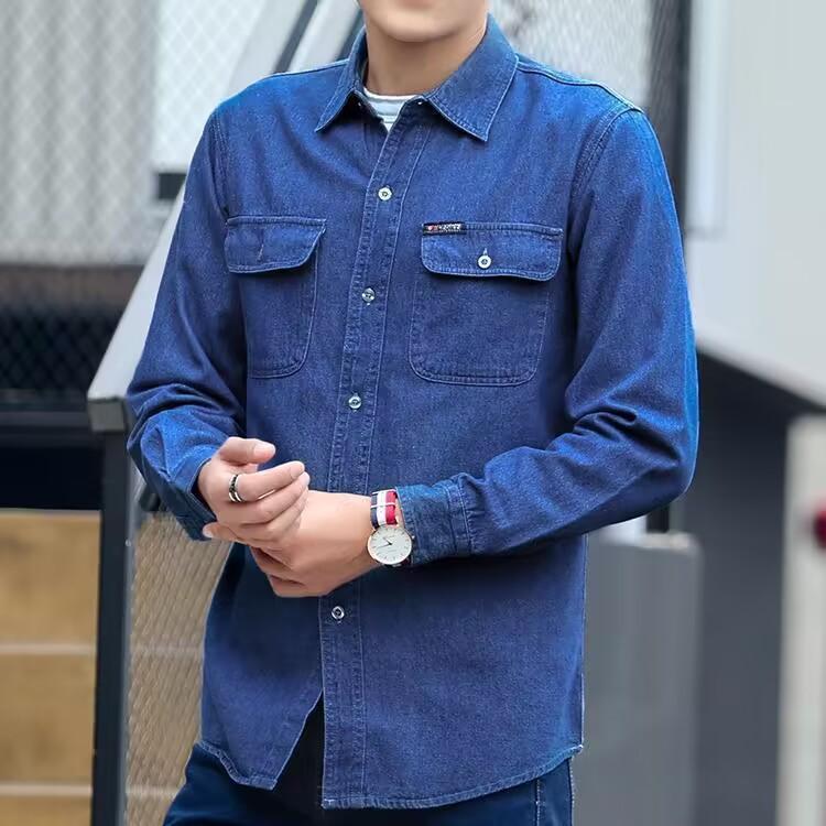 Men's Denim Shirt Spring, Summer and Autumn Long-sleeved Cotton Sunscreen Overalls Loose and Enlarged Size Autumn Clothes