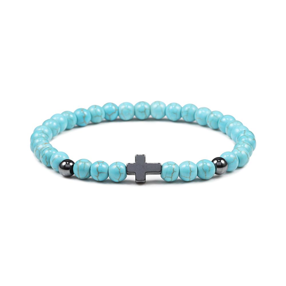 Prayer Men Women Bracelet Hematite Cross 6MM Natural Stone Tiger Eyes Bead Strand Bracelets Bangle Jesus Yoga Homme Jewelry Gift
