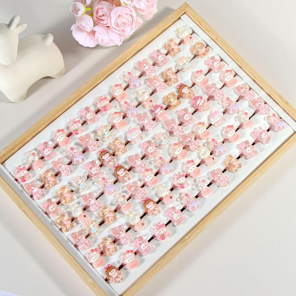 In-Stock Cute Cartoon Resin Rings - Transparent, High-End Children's Gift with Electroplating