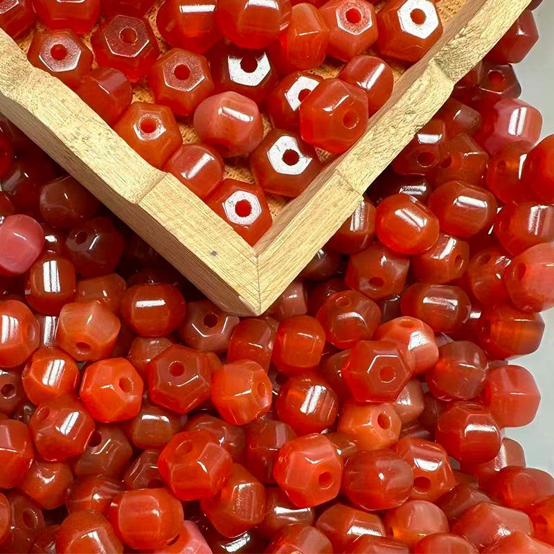 2026 Hexagonal Red Agate Lantern Beads, 9×11mm, for DIY Jewelry: Earrings, Rings, Pendants, Bracelets, Necklaces