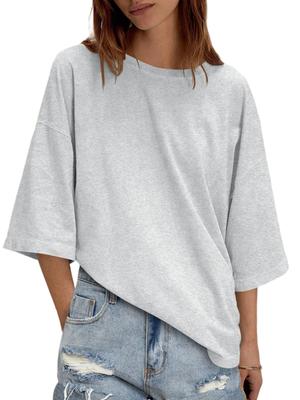 Womens Summer Oversized Half Sleeve Tunic Tee Crew Neck Boxy Top
