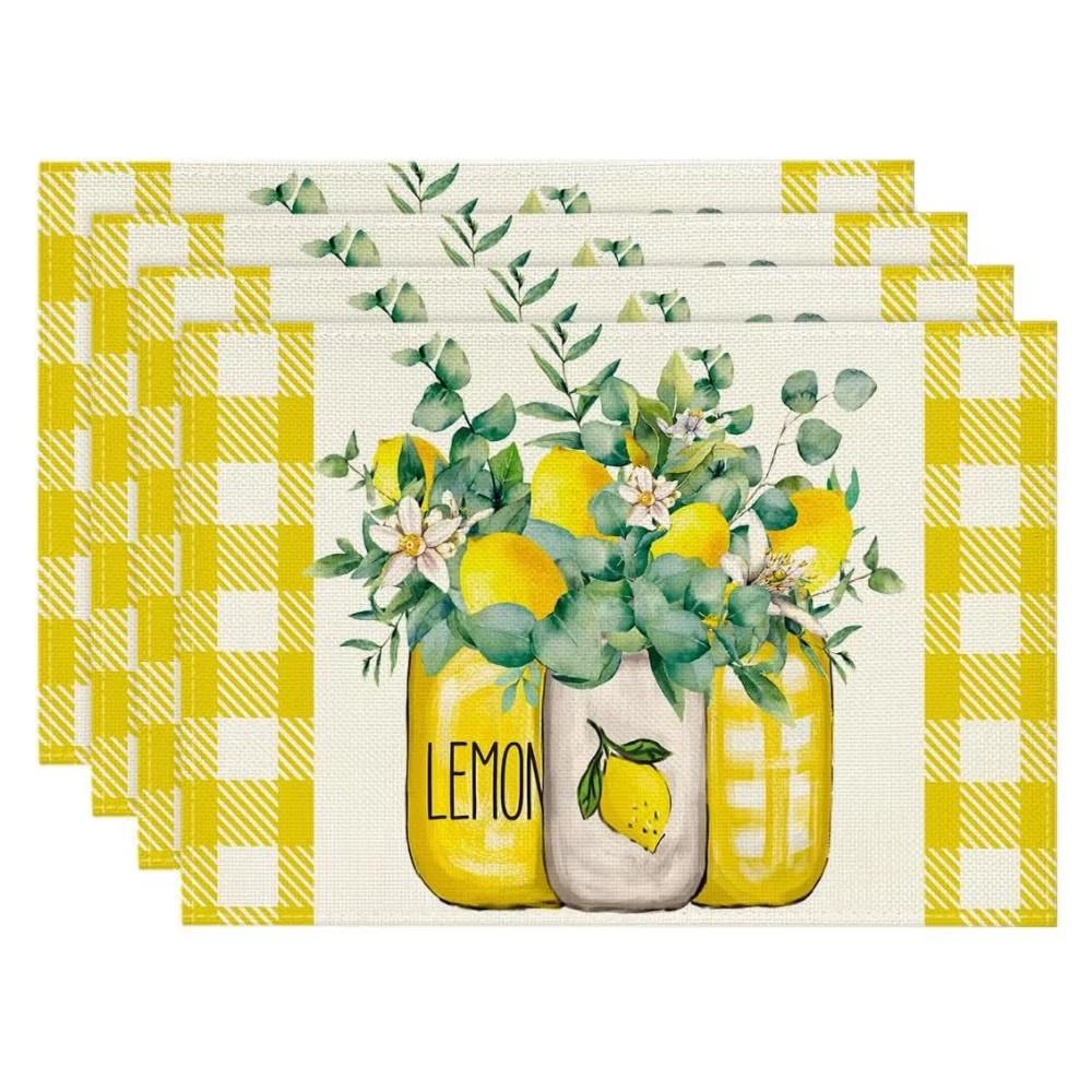 

4PCS/Set Flowers Floral Summer Placemats 30*45CM Linen Seasonal Spring Table Mats for Party Kitchen Wedding Dining Decoration 30X45CM-4PCS