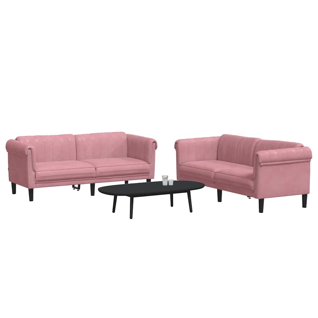 2 Piece Sofa Set in Pink Velvet
