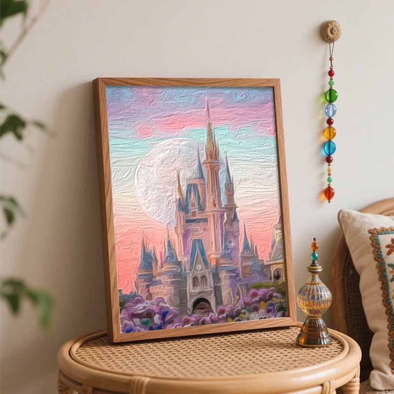 Disney Cinderella Castle moon glitter oil painting art kit handmade painting diy home decoration
