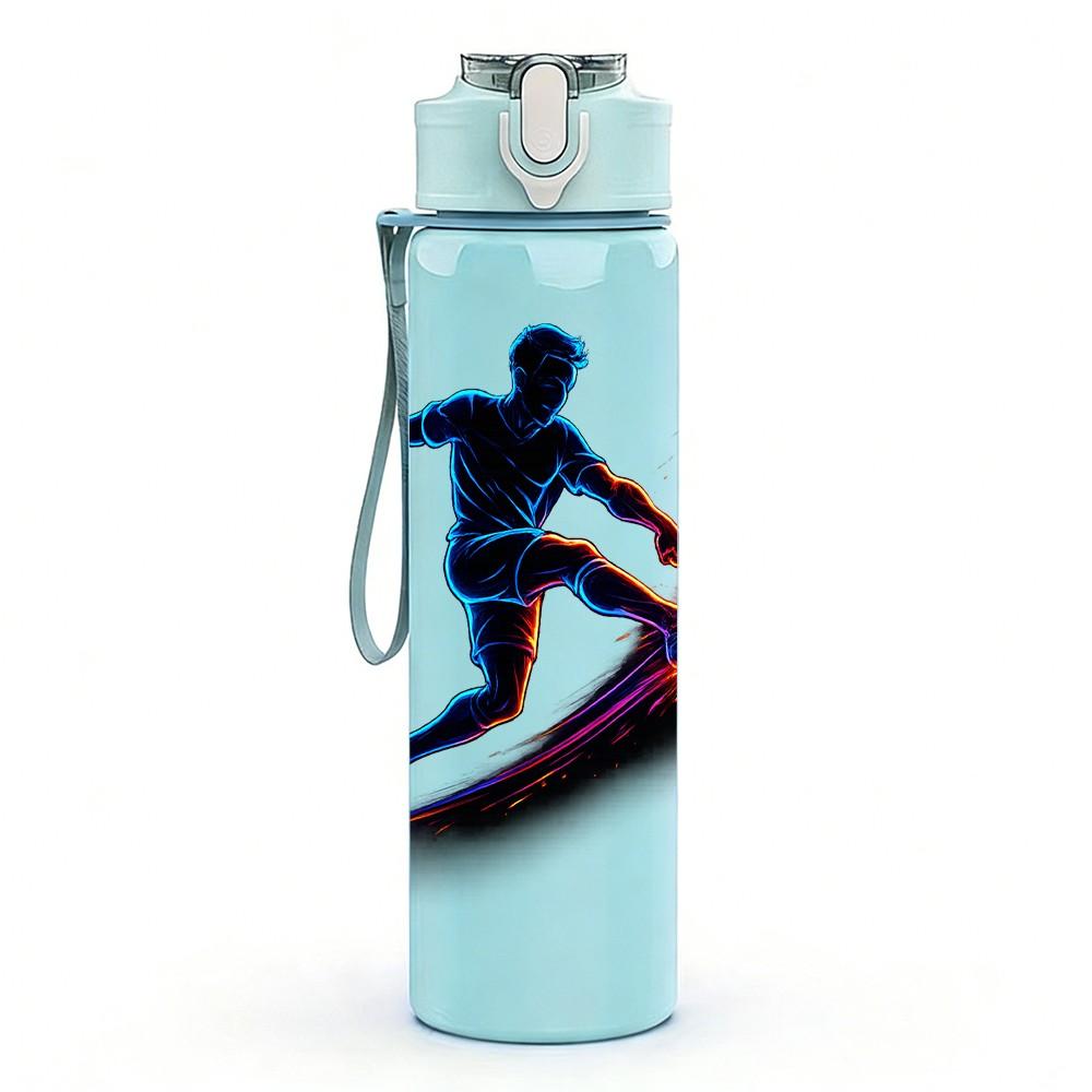 1PC Soccer Player Silhouette Print 750ml Color Plastic Sports Water Bottle Leakproof Flip Straw Lid Suitable for Sports Office Home Use