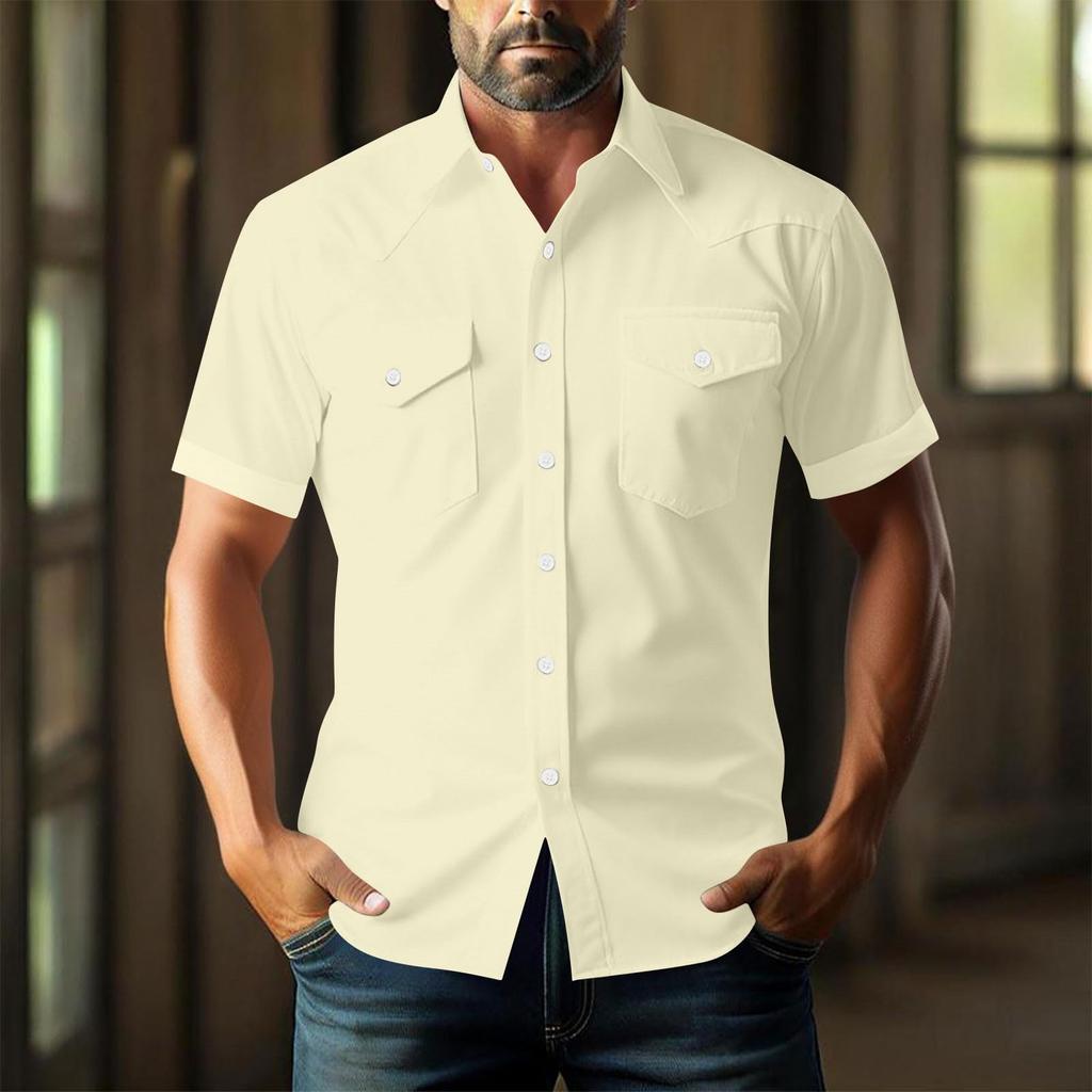 Men's Loose Classic Lapel Multi-pocket Industrial Work Shirt Top