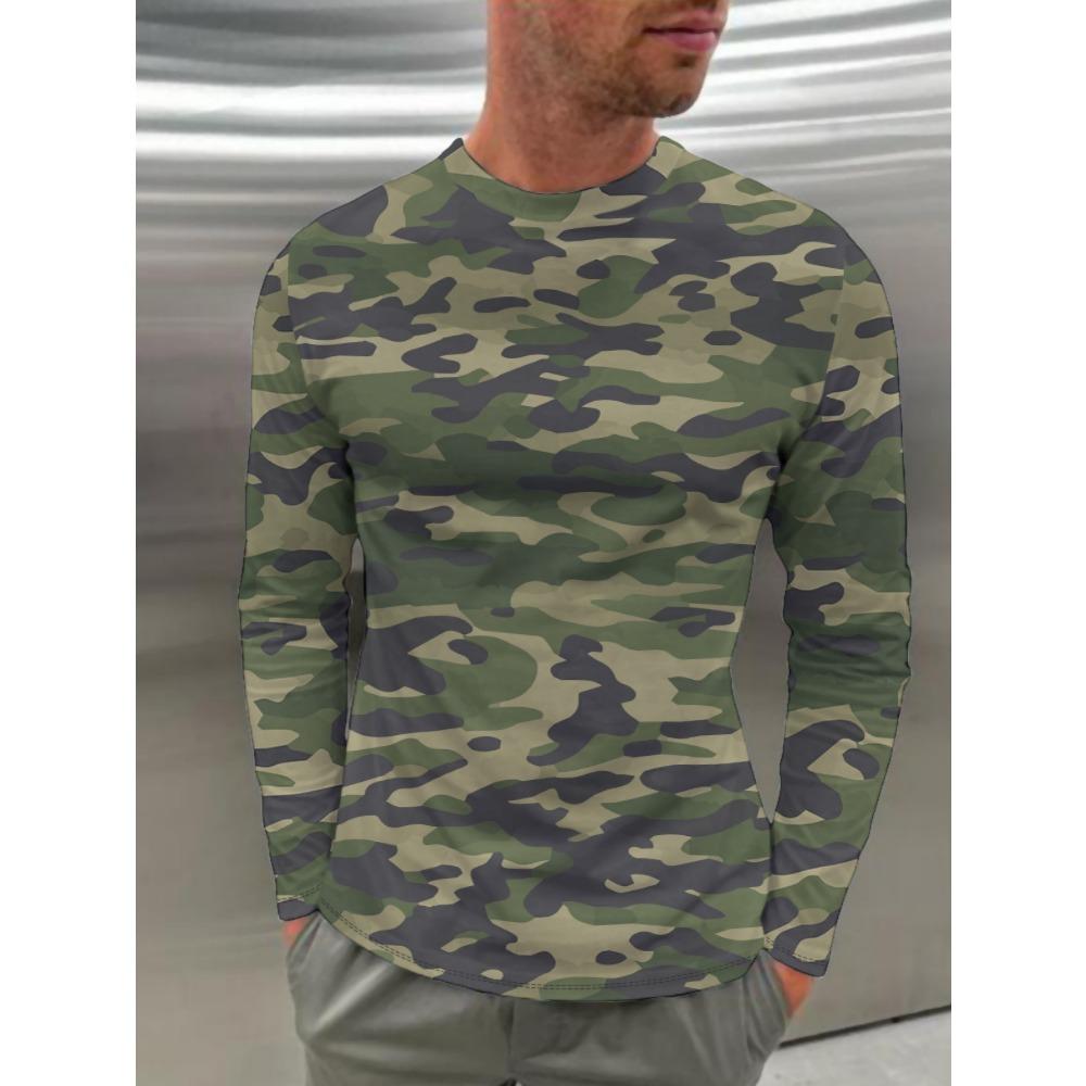Spring Autumn Men's Camo Disguise Print Long Sleeve T-Shirt Outdoor Hunting Crew Neck Top Outdoor Streetwear Fashion Women Pullover Clothing