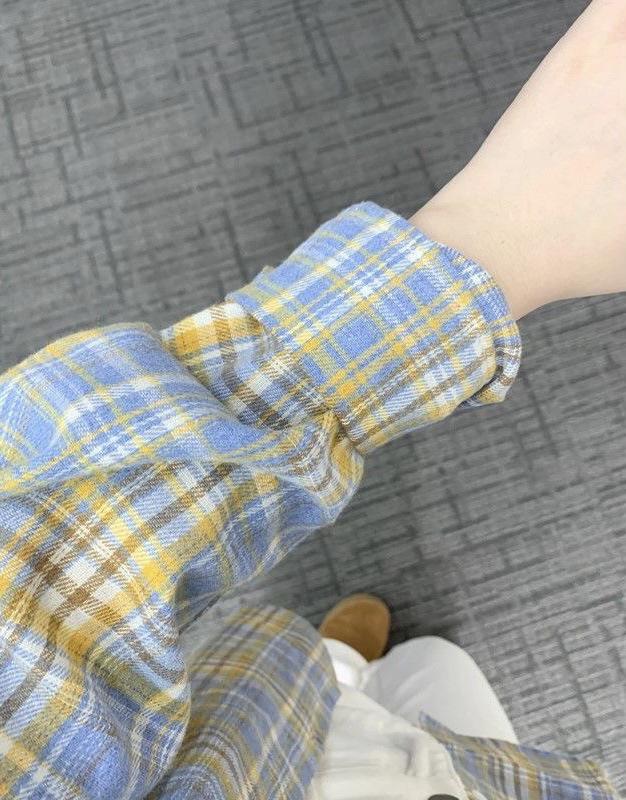 Women's Hong Kong Retro Plaid Loose Long-Sleeve Shirt for Spring/Autumn