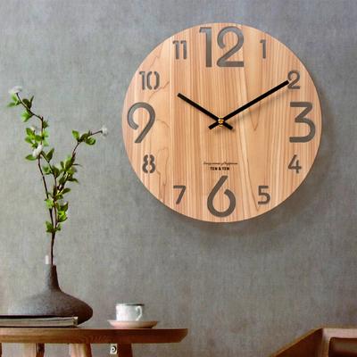 14 Inch Circular Wooden Clock for Living Room, Nordic Minimalist Wooden Wall Clock, Fiber Wood Board Creative Clock
