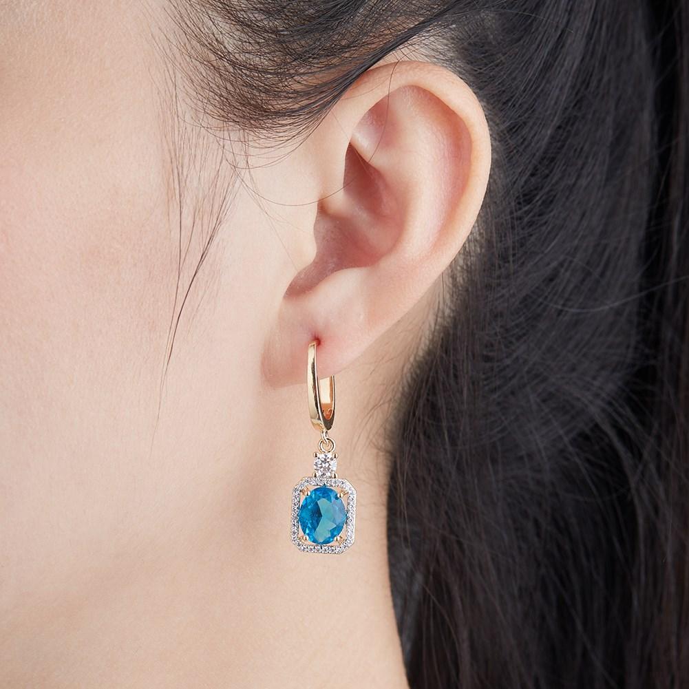 Elegant Champagne Gold Blue White Zircon Geometry Drop Earrings For Women
