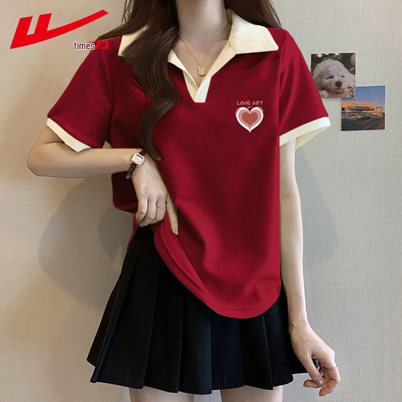 Warrior Women s Loose Fit Polo T-Shirt with HL Heart Pattern M