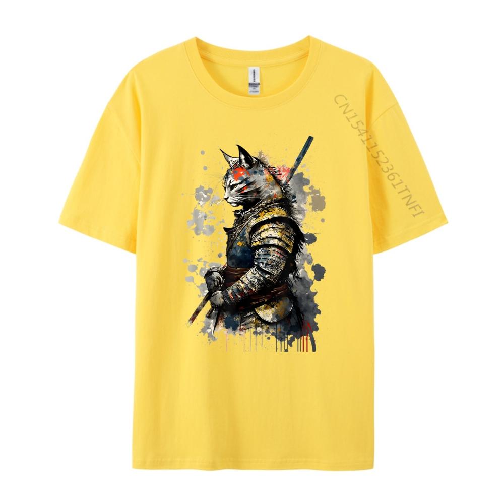 Cat Samurai Wearing Uniform Painting Portrait Cat Samurai Mens Shirts Graphic Tee Short Sleeve Tee Creative
