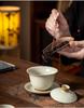 High-End Large Ru Kiln Ceramic Gongfu Tea Set: Three-Piece Lid, Bowl, and Cup.
