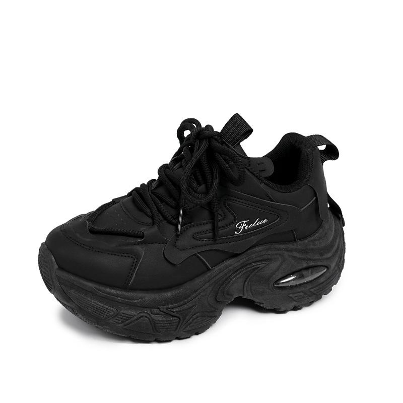 

Spring Chunky Women Casual Sports Shoes Fashion Retro Increased Leather Vulcanized Shoe Quality Female Platform Running Sneakers 35 чёрный