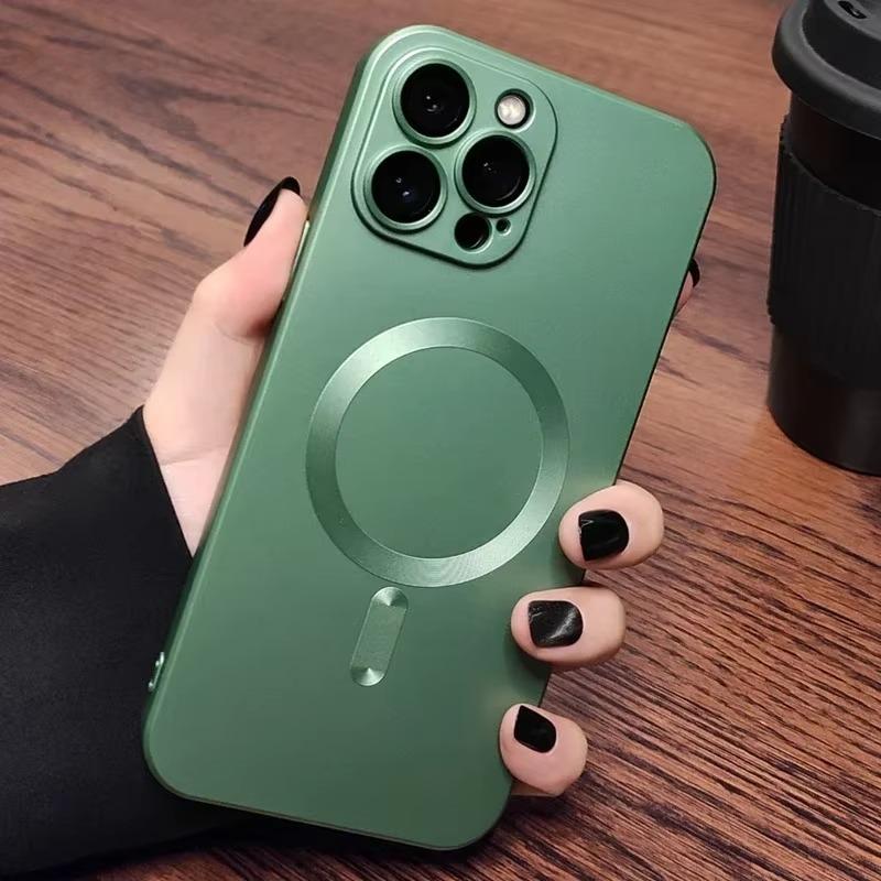 Magnetic Luxury Matte Magsafe Wireless Charging Case For iPhone 16e 15 14 13 11 12 Pro Max Plus Glass Lens Protection Soft Cover